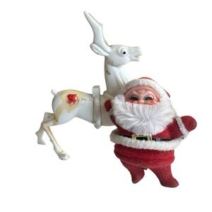 VTG MCM white hard plastic or "blow mold" Christmas reindeer figurine and Santa